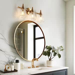 Modern 20.9 in. 3-Light Plated Brass Vanity Light with Clear Water Glass Shades