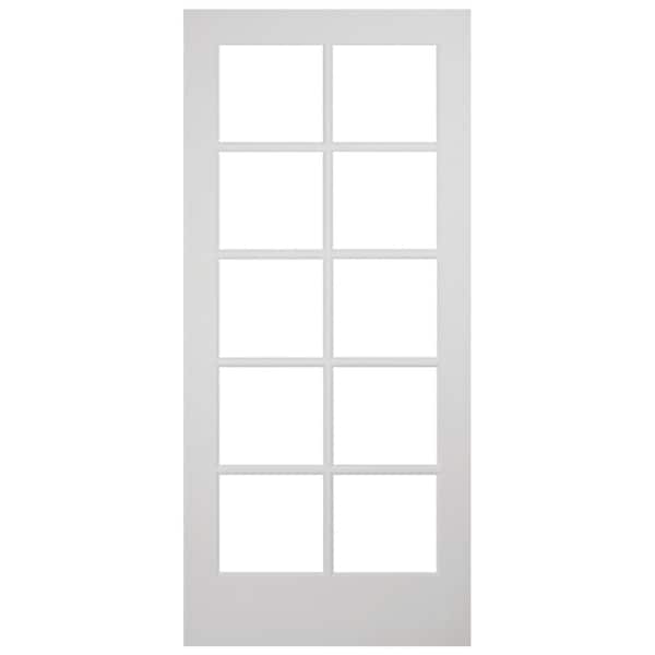 30 in. x 80 in. Solid Core 10 Lite Clear Glass White Primed Wood Interior Door Slab