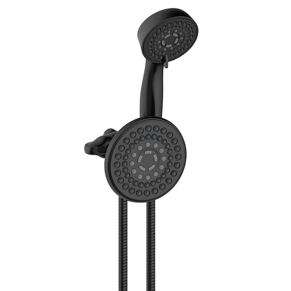 Glacier Bay 6-Spray Patterns 5.5 in. Dual Wall Mount Shower Head and Handheld Shower Head 1.8 GPM in Matte Black