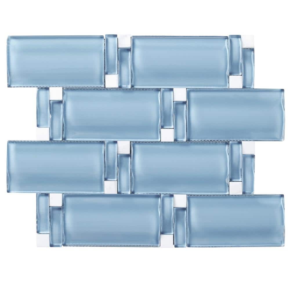 Bambo Sky Blue 9.85 in. x 11.42 Brick Joint Glossy Glass Mosaic Tile Sample price history on PriceWatchPro