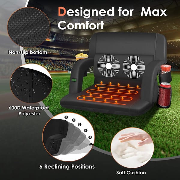 Heated Stadium Seat with 3-Level Heating, 6-Level Back Massage, Reclining, Adjustable Width and Secure Straps