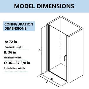 36 in. - 37 in. W x 72 in. H Pivot Semi-Frameless Alcove Shower Door Sweep Bath Panel in Nickel with 1/4 in. Clear Glass