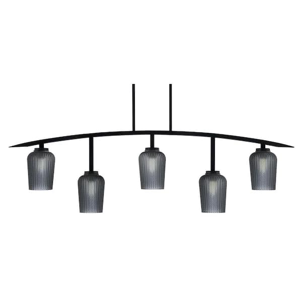 Unbranded Siena 5-Light Matte Black Billiard-Light with Smoke Textured Glass Shades