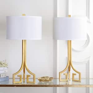 Arabelle Hardback 27.5 in. Gold Greek Key Table Lamp with White Shade (Set of 2)