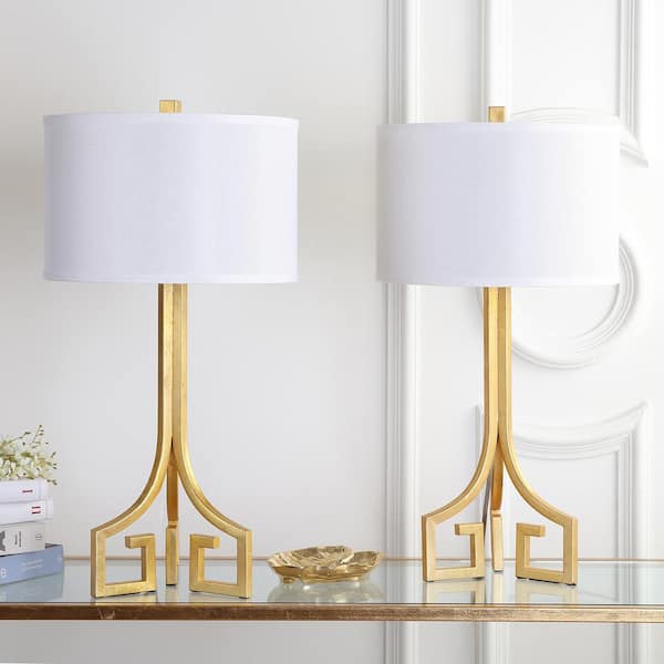 Arabelle Hardback 27.5 in. Gold Greek Key Table Lamp with White Shade (Set of 2)