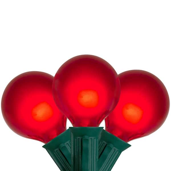 Set of 15 Red Satin G50 Globe Incandescent Christmas Lights-Green Wire