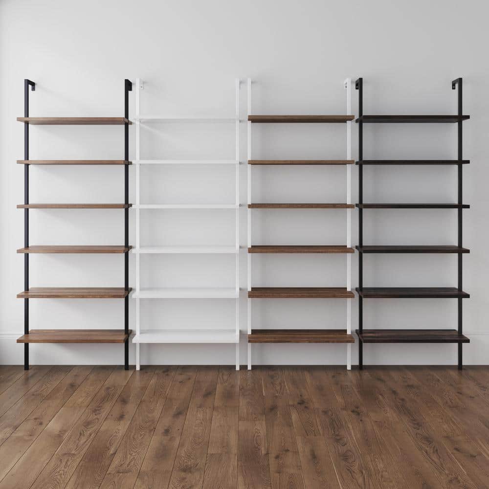Theo Matte Black 6-Shelf Wood Ladder Bookcase