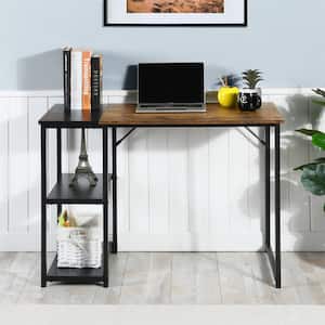Dembe 39.3 in. Rectangular Brown/Black Wood Computer Writing Desk with 2 Storage Shelves