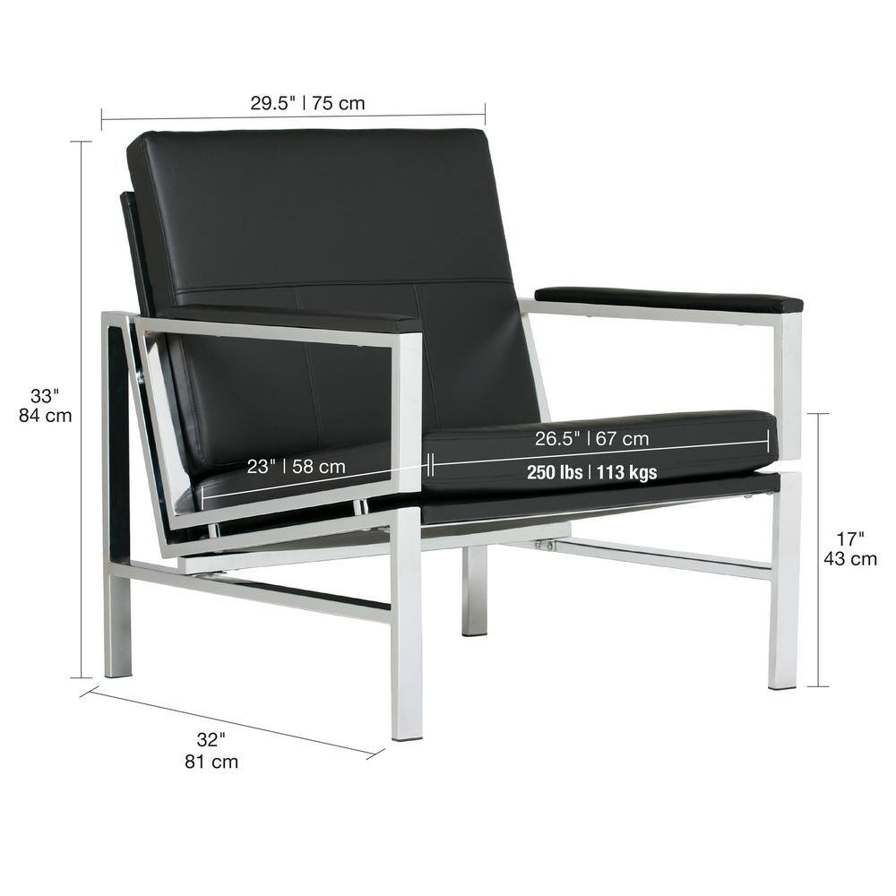 Modern Atlas Black Faux Leather Armchair with Chrome Metal Frame