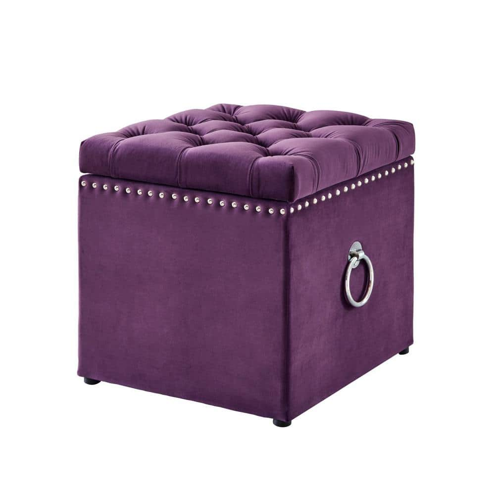 Hand-Embroidered Patchwork Ottoman Footstool - Purple Patches