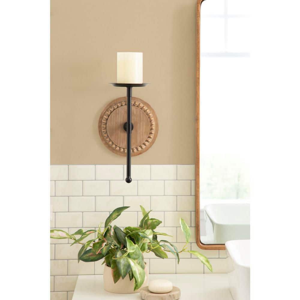 Rustic Brown and Black Wood and Metal Wall Sconce