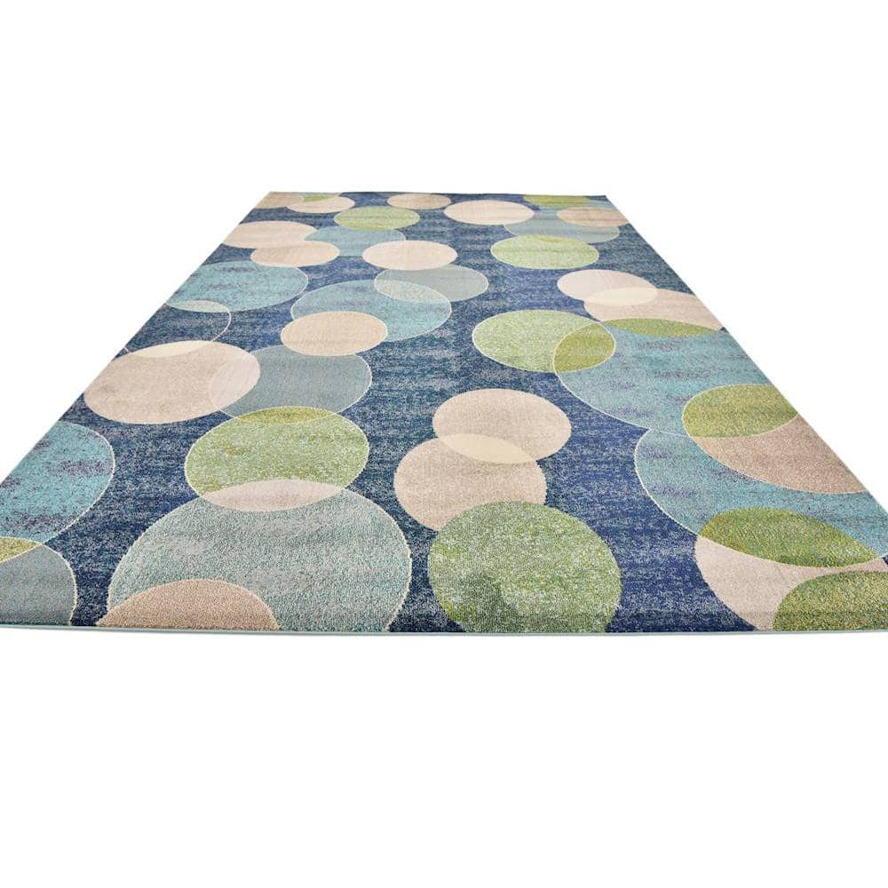 Navy Blue Rectangular Abstract Stain-Resistant Synthetic Rug