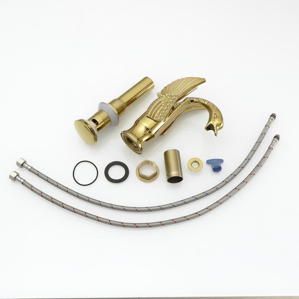 Gold Polished Brass Swan Single Handle Bathroom Faucet