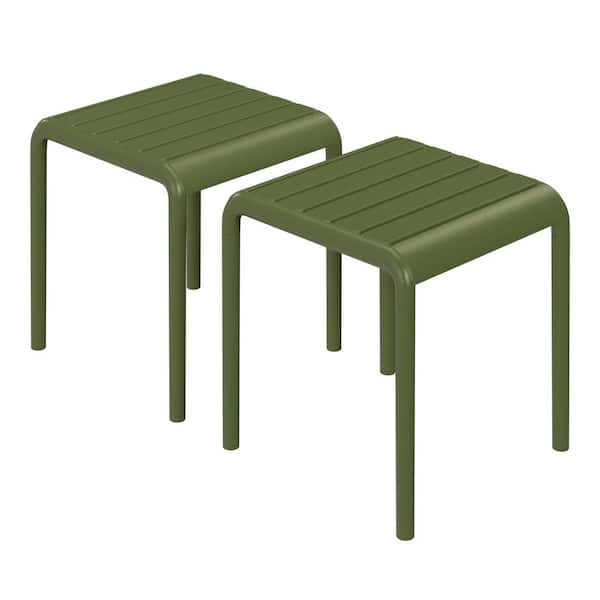 WESTIN OUTDOOR Frond and Form Modern Slatted Outdoor Patio Poly Plastic Side Table (Set of 2), Olive Green
