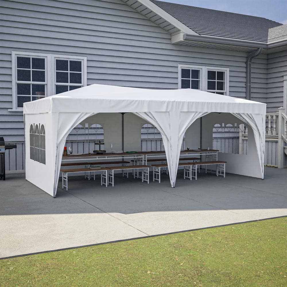 White 10x20 Heavy Duty Pop Up Canopy Tent with Removable Side Walls