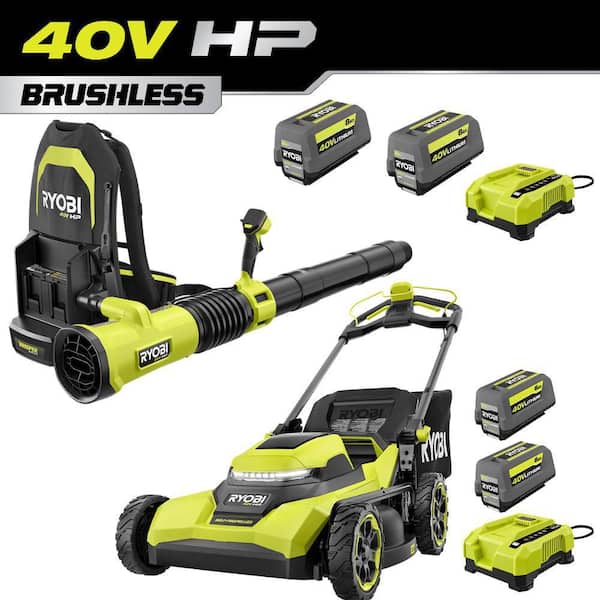 40V HP Brushless 21" Walk Behind Self-Propelled Mower & Backpack Blower-(2) 8.0 Ah & 6.0 Ah Batteries & (2) Chargers