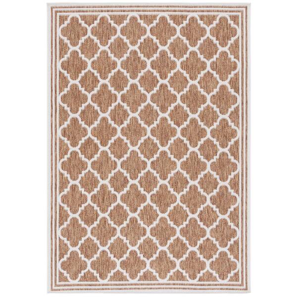Beach House Brown/Ivory 4 ft. x 6 ft. Border Trellis Indoor/Outdoor Area Rug