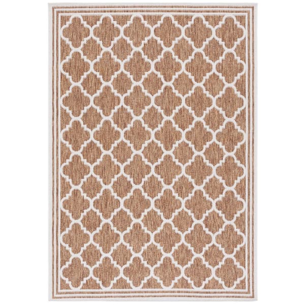 Beach House Brown/Ivory 9 ft. x 12 ft. Border Trellis Indoor/Outdoor Area Rug