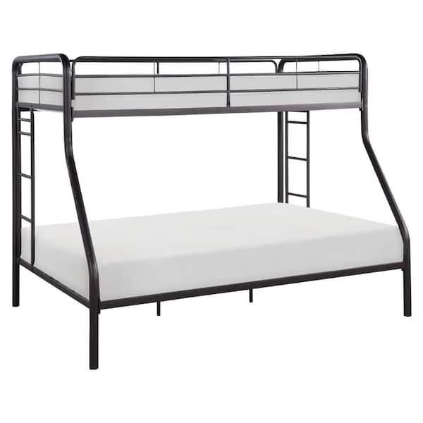 Benjara Bronze Twin Over Full Adjustable Bunk Bed with Guardrails