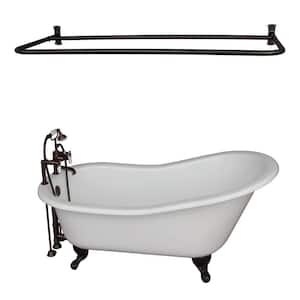 5.6 ft. Cast Iron Ball and Claw Feet Slipper Tub in White with Oil Rubbed Bronze Accessories