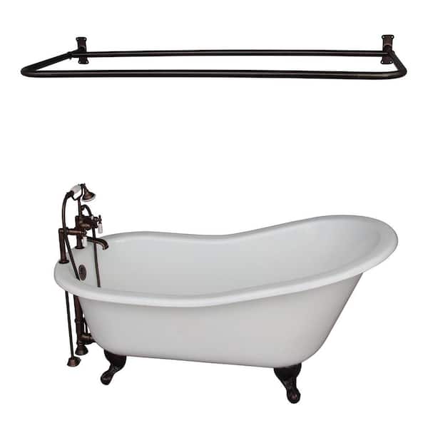 Barclay Products 5.6 ft. Cast Iron Ball and Claw Feet Slipper Tub in White with Oil Rubbed Bronze Accessories