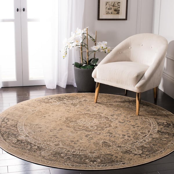 Vintage Warm Beige 8 ft. x 8 ft. Round Border Area Rug