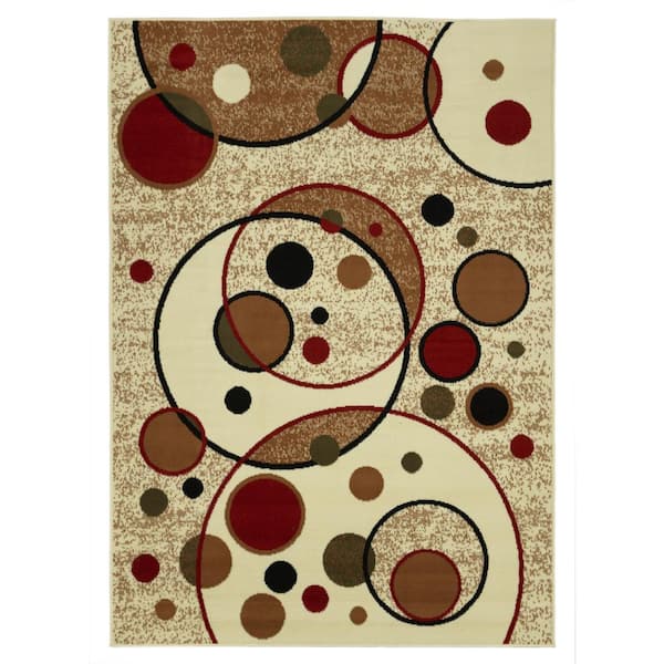 Sweet Home Stores Clifton Collection Modern Circles Design Beige 5 ft. x 7 ft. Area Rug