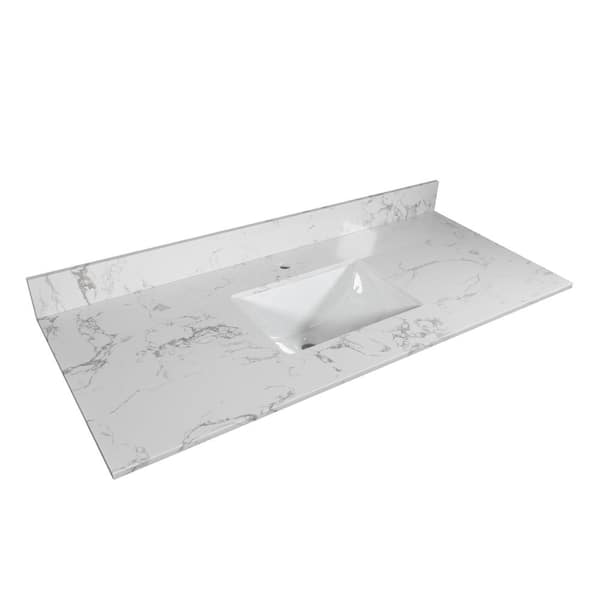 Aoibox 43 in. W x 22 in. D Rectangle Engineered Stone Composite Single Faucet Hole Vanity Top in White with Single Sink