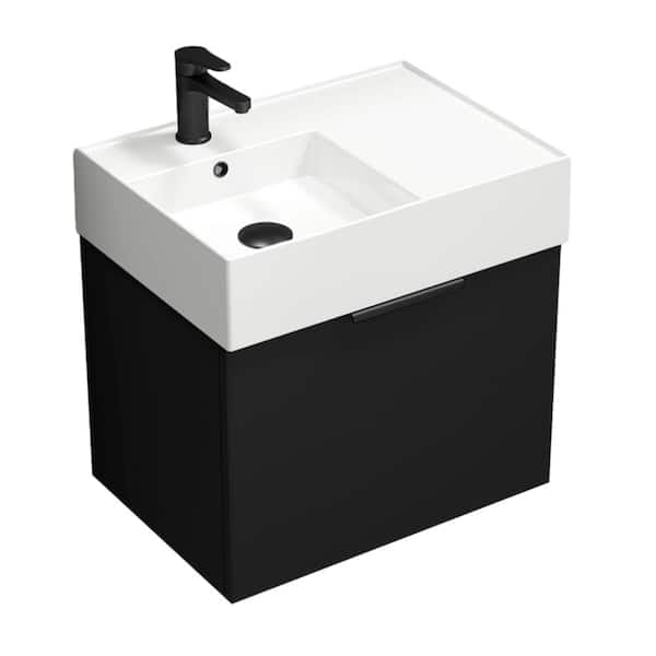 Derin 23.6 in. W x 17.3 in. D x 25.19 in. H Modern Bathroom Vanity in Matte Black With White Ceramic Top