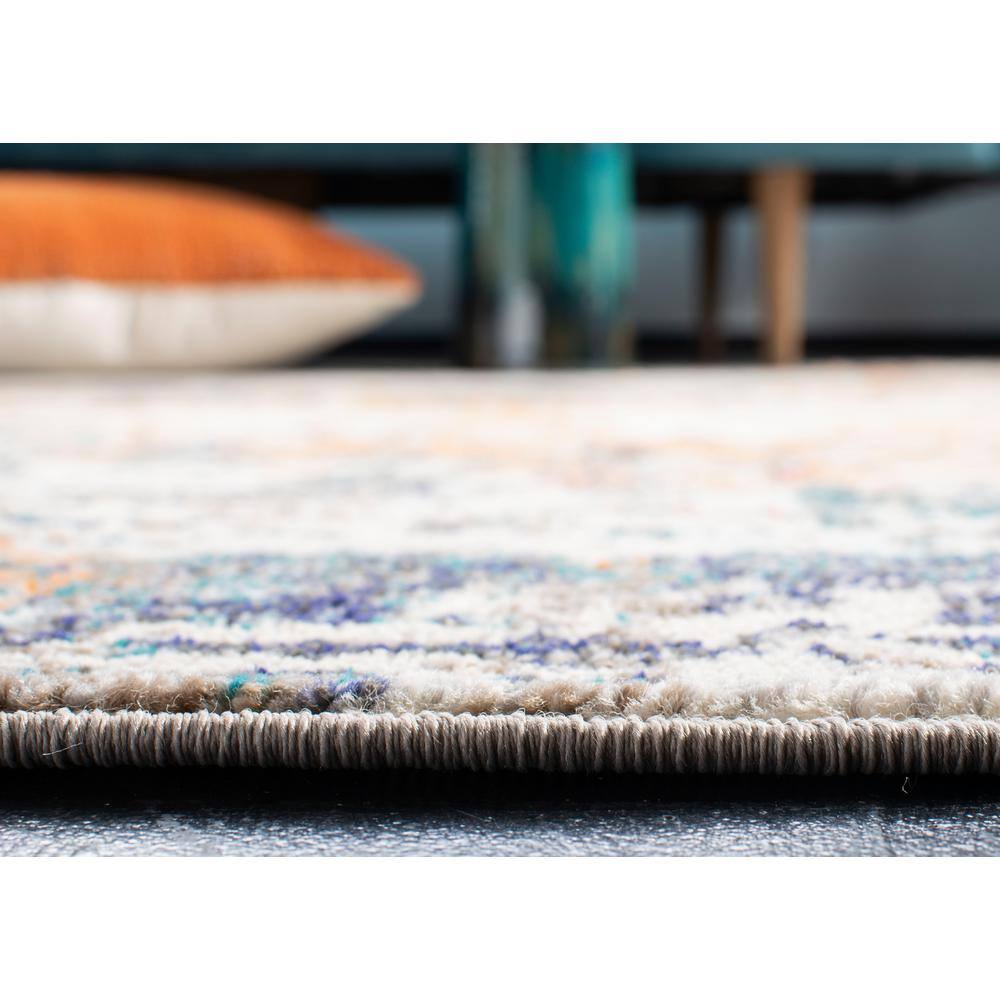 Gray and Beige Abstract Synthetic Area Rug