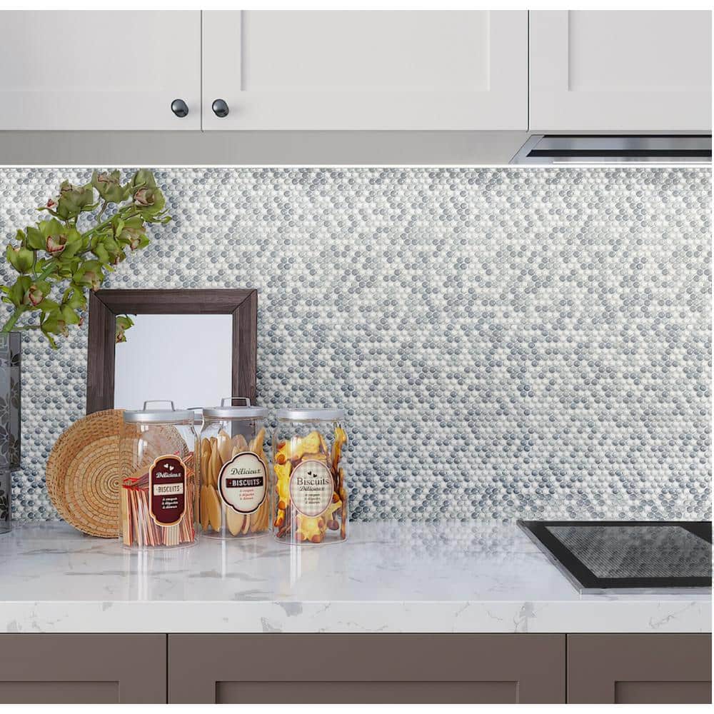 Alabaster White and Gray Recycled Glass Mosaic Tile
