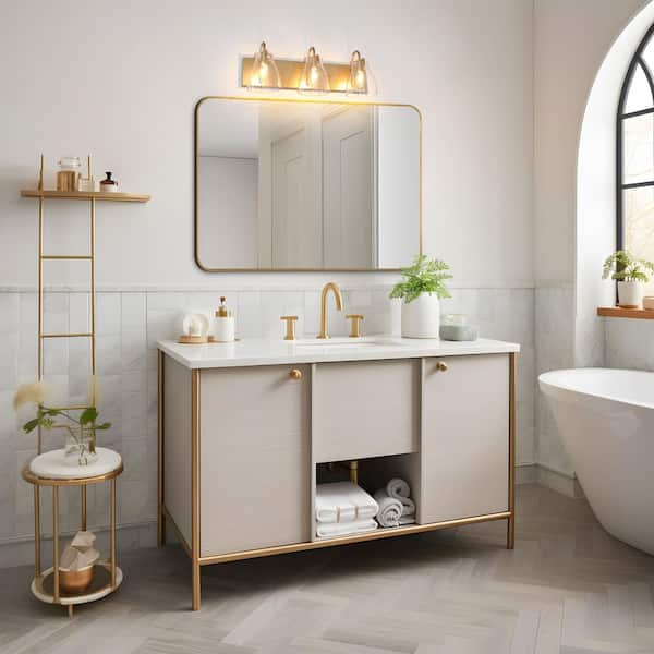 Modern 22 in. 3-Light Gold Bathroom Vanity Light with Bell Clear Glass Shades Powder Room Wall Light for Mirror