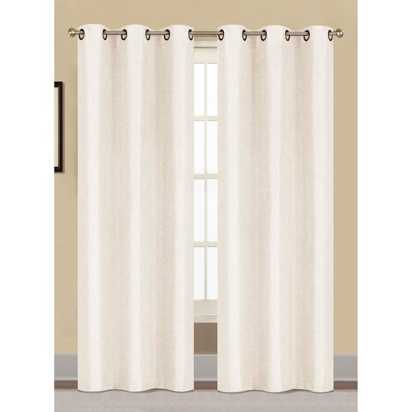 null Semi-Opaque Willow Textured Woven 96 in. L Grommet Curtain Panel Pair, White (Set of 2)