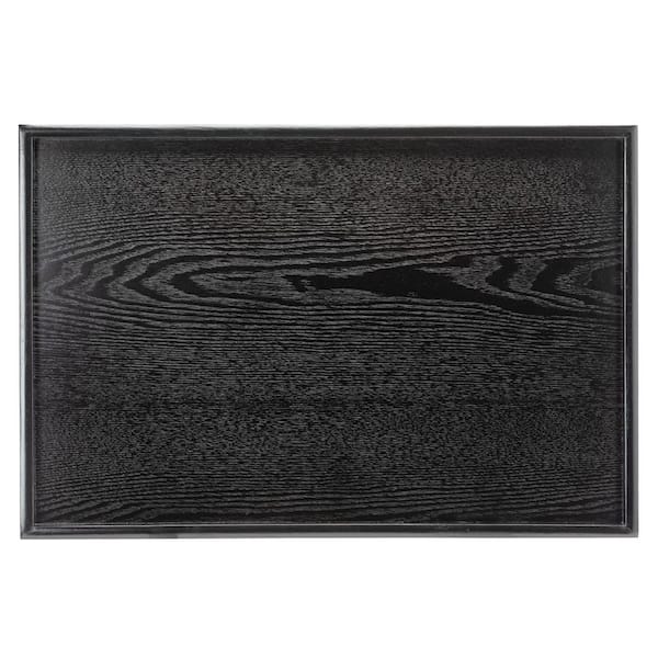 17.7 in. W x 1.2 in. H x 13 in. D Rectangular Black Wood Serving Tray with Raised Edges, Decorative Tray (Set of 1)