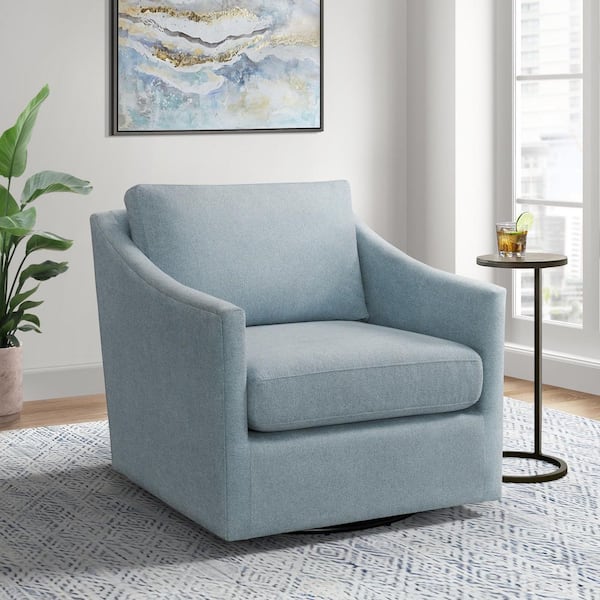 Hannah Light Blue Polyester Arm Chair (Set of 1) with Swivel Base