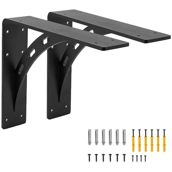 12 in. L Matte Black Low Profile Heavy Duty Shelf Brackets, Countertop Support Bracket for Floating Shelves (2-Pack)