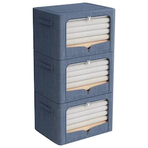 100 Qt. Linen Clothes Storage Bin with Lid in Blue (3-box)