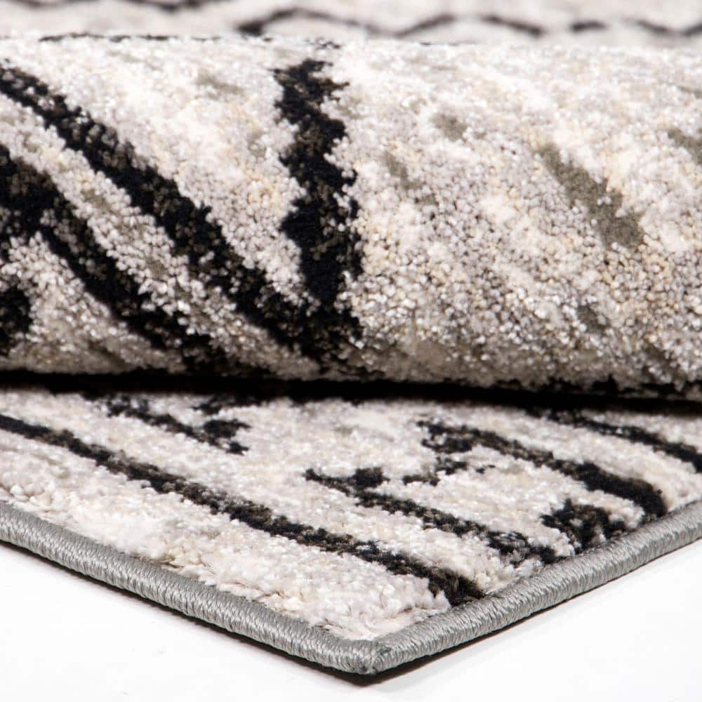 Gray and Black Rectangular Synthetic Southwestern Area Rug