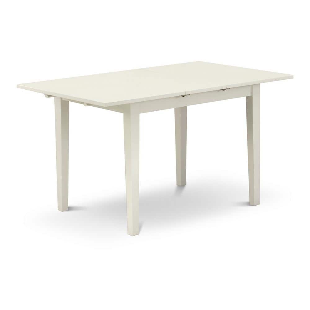 3-Piece Linen White Finish Rectangular Solid Wood Top with Butterfly Leaf Dining Table Set