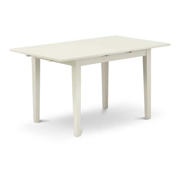 East West Furniture 3-Piece Linen White Finish Rectangular Solid Wood Top with Butterfly Leaf Dining Table Set