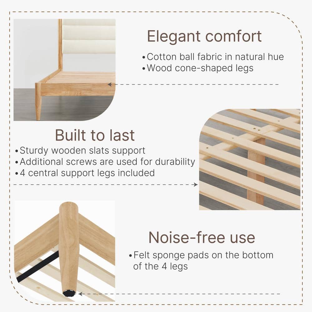 Eudora Brown Wood Frame Upholstered King Platform Bed with Channel Tufting Queen Bed Frame with Headboard - thumbnail 5
