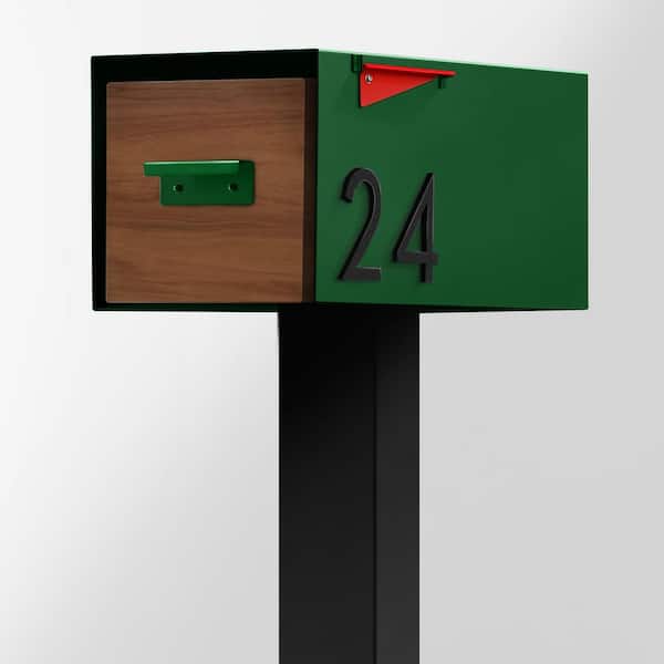 The Malone Color Series-Green Malone Post Mounted Mailbox with Black Post and Sublimated Wood Door