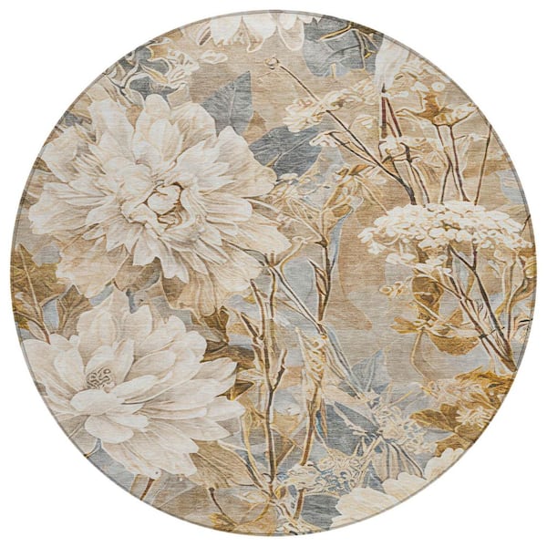 Chantille Machine Washable Indoor/Outdoor Abstract ACN2932 Beige 8 ft. x 8 ft. Round Rug