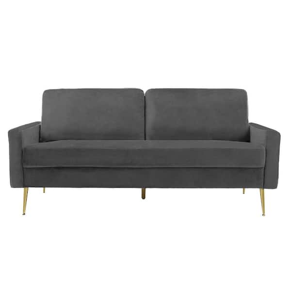 Uixe 70 in. Gray Modern Velvet 2-Seats Loveseats with Golden Metal Legs