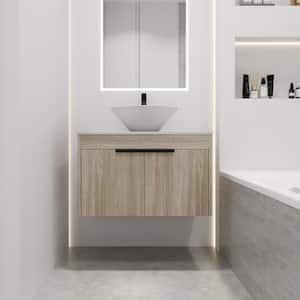 29.5 in. W x 18.9 in. D x 24 in. H Wall Mounted Bath Vanity in White Oak with Ceramic Top, Soft Close Door, Single Sink