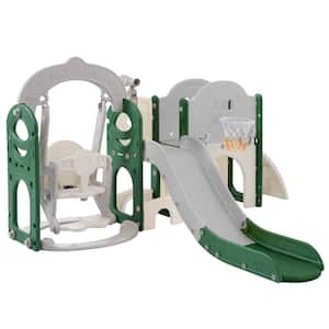 Green 8 in 1 Toddler Freestanding Slide Set with Basketball Hoops for Babies Indoor and Outdoor