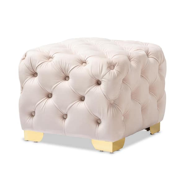 Baxton Studio Avara Light Beige and Gold Ottoman