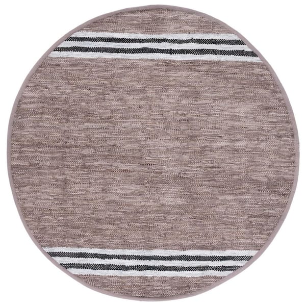 Vintage Leather 7 ft. x 7 ft. Gray/Ivory Border Striped Round Area Rug
