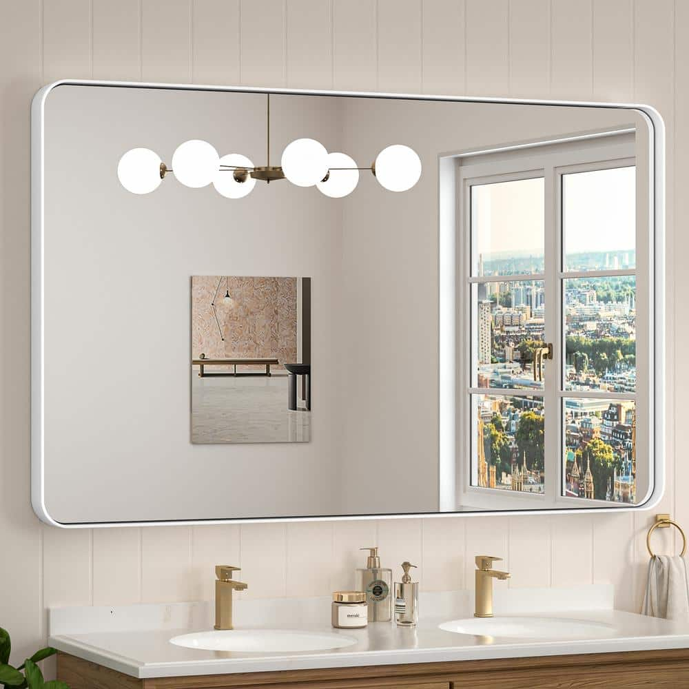 KeonJinn 48 in. W. x 30 in. H Modern Rectangular White Aluminum Framed ...