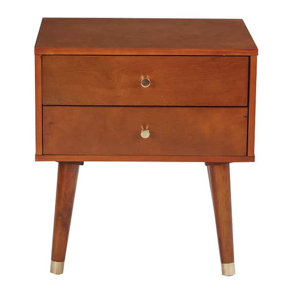 OSP Home Furnishings Cupertino Light Walnut Side Table with 2-Storage Drawers